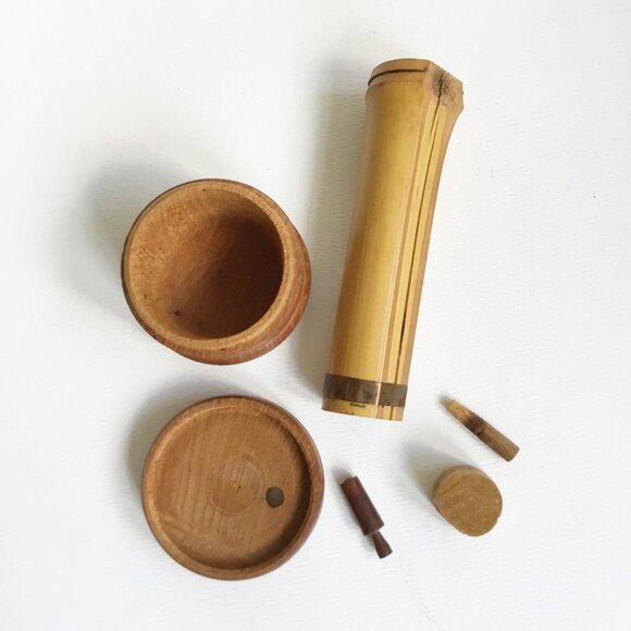 Japanese Wooden & Bamboo Loose Leaf Tea Caddies Canisters Stash Jars Set of 2 - Picture 9 of 9